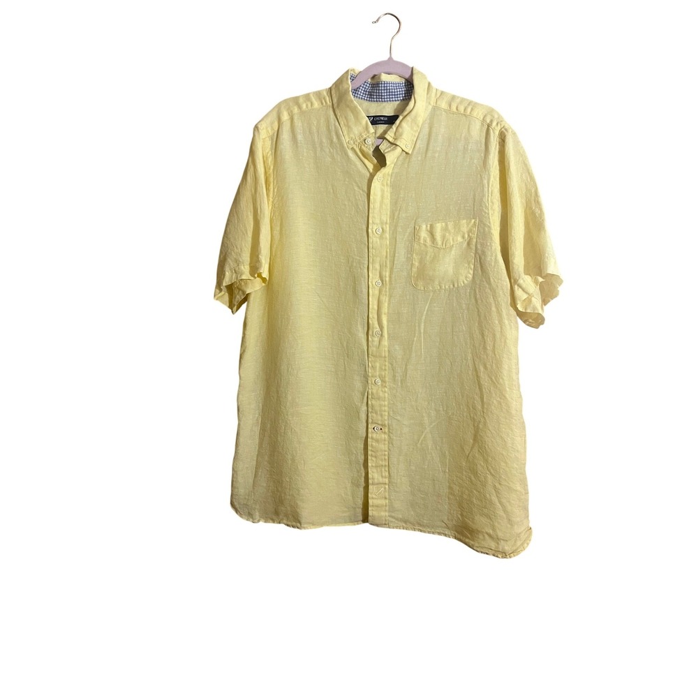 Cremieux Classics Mens‎ XL Yellow 100% Linen Short Sleeve Button Down Shirt